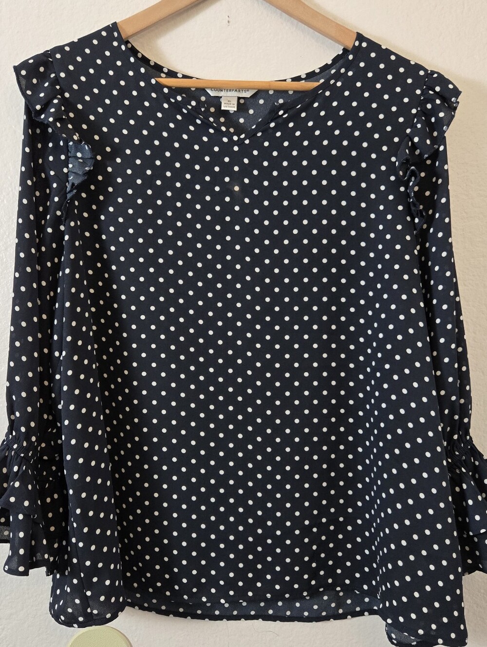 Counterparts ¾ Sleeve Navy Blue Polka Dot Blouse
